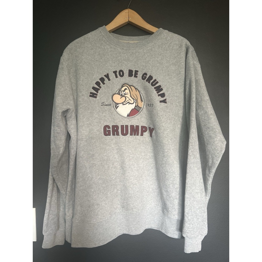 Disney Store Vintage Happy to be Grumpy‎ Men's Gray Fleece Sweatshirt Sz M